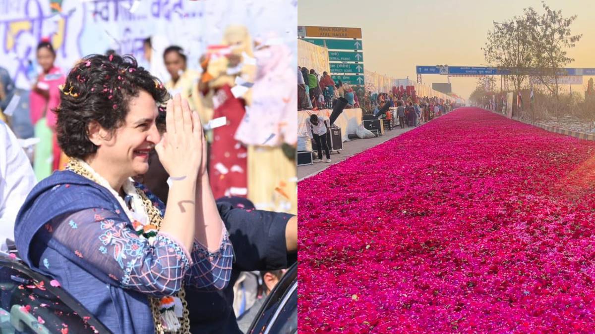 प्रियंका गांधी का रायपुर में भव्य स्वागत, 6000 KG गुलाब का हुआ इस्तेमाल